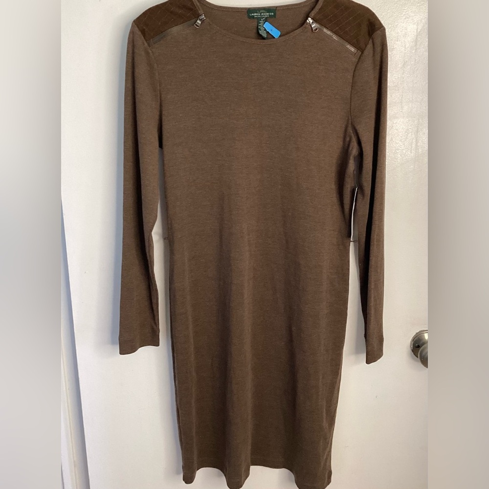 Lauren Ralph Lauren Chocolate Brown Long-Sleeve Knit Midi Dress L